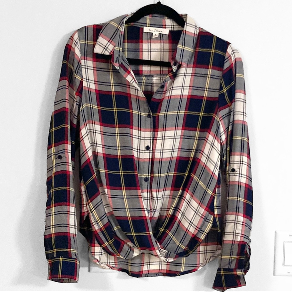 Love Tree. Plaid faux-wrap shirt
